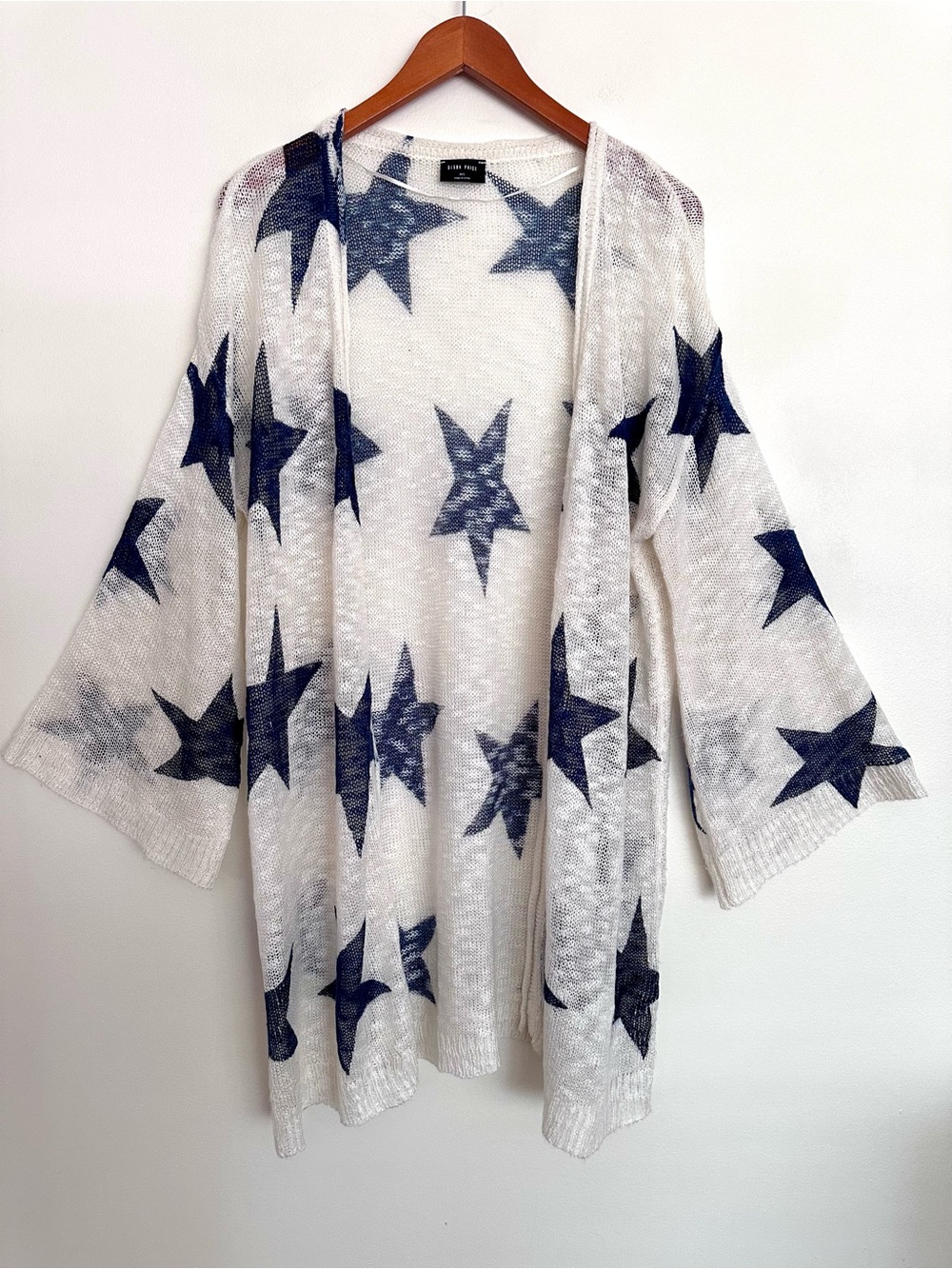 Blank Paige Open-Front Star Pattern Cardigan - White & Blue Size Medium Large
